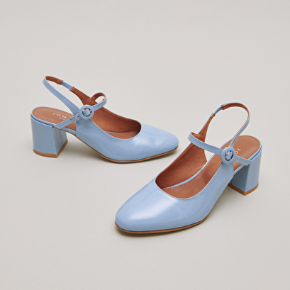 Heeled Mary-Jane in sky blue patent | DOLLAR