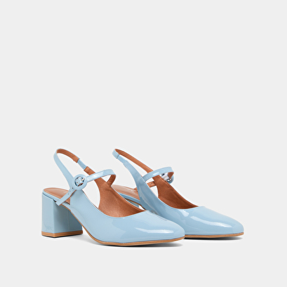 Heeled Mary-Jane in sky blue patent | DOLLAR