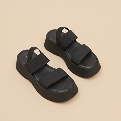 Wide-strap sandals in black elastic | EDITH