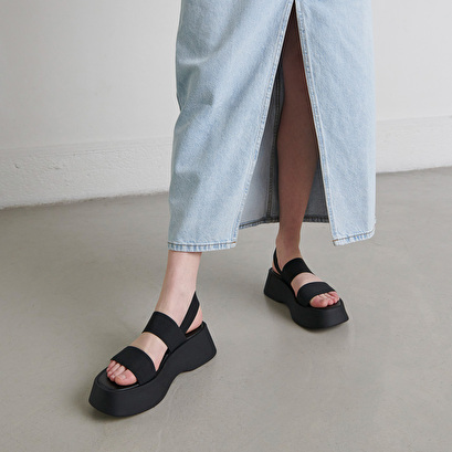 Wide-strap sandals in black elastic | EDITH