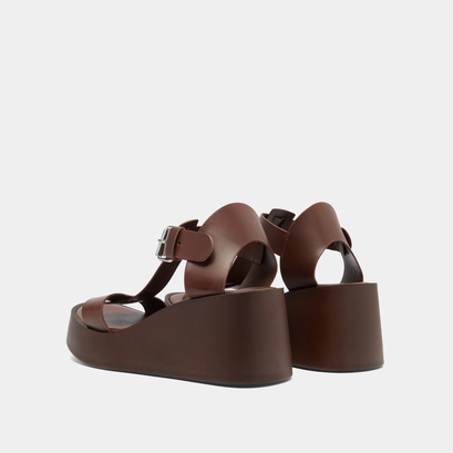 Wedge sandals with adjustable buckles in dark brown leather | estelle