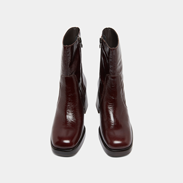 Ankle boots with platforms in dark brown shiny leather | BRIGAND