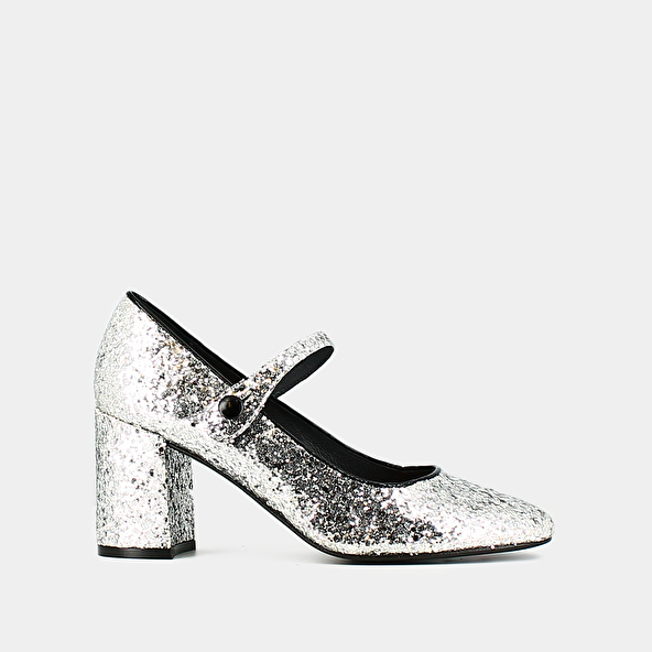 Heeled babies in silver and black glitter and patent | DAFT