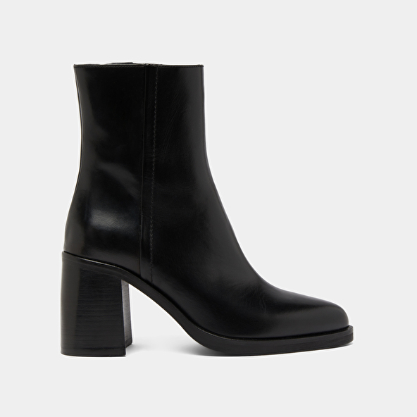 Bottines &agrave; talons in black leather | DOLOR