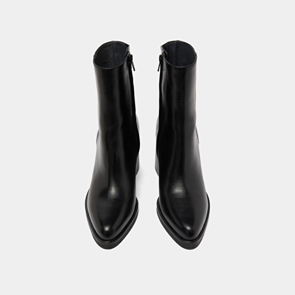 Bottines &agrave; talons in black leather | DOLOR