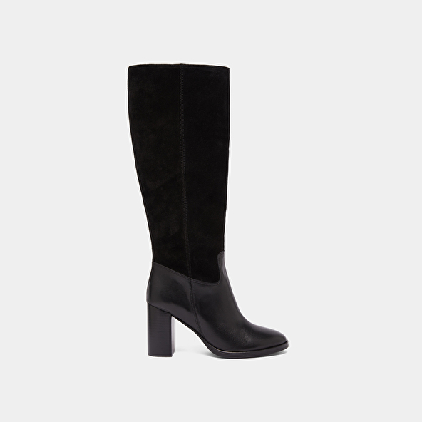Bottes à talons in black suede and black leather | DOWN