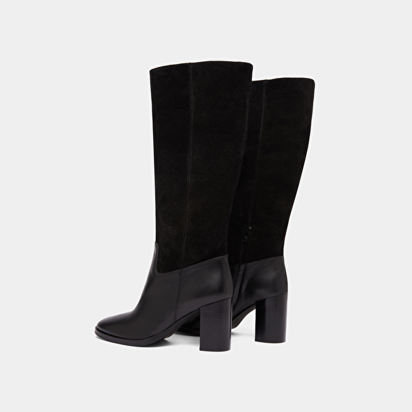 Bottes à talons in black suede and black leather | DOWN