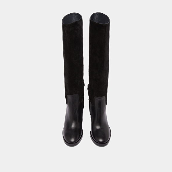 Bottes à talons in black suede and black leather | DOWN