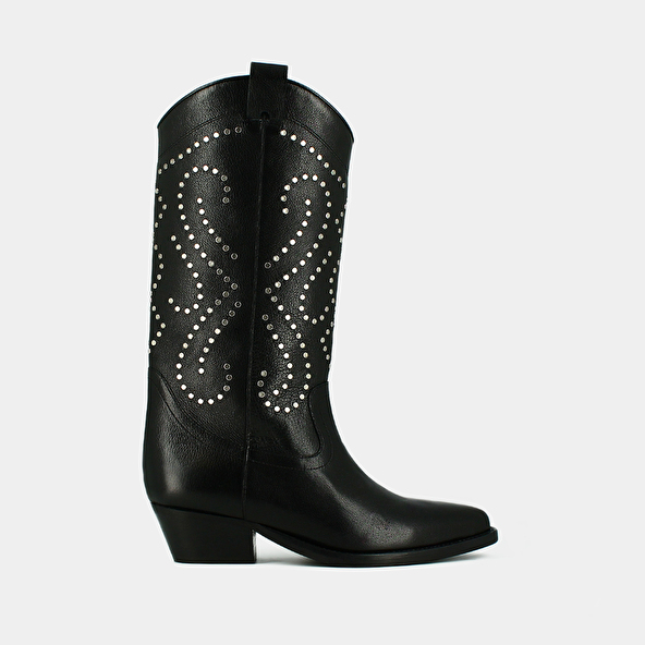 Boots with beveled heels in black leather | DYNASTIE