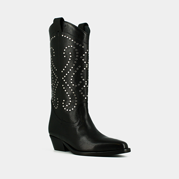 Boots with beveled heels in black leather | DYNASTIE