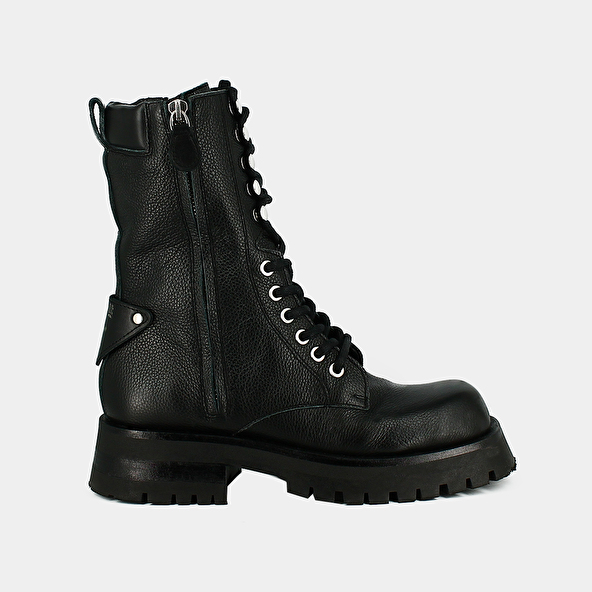 Ranger ankle boots with laces, zips and square toes - Jonak x Schott in black grained leather | BROADWAY
