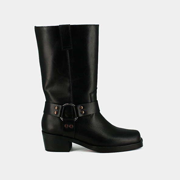 Boots with buckles in black greased leather | BUFFALO