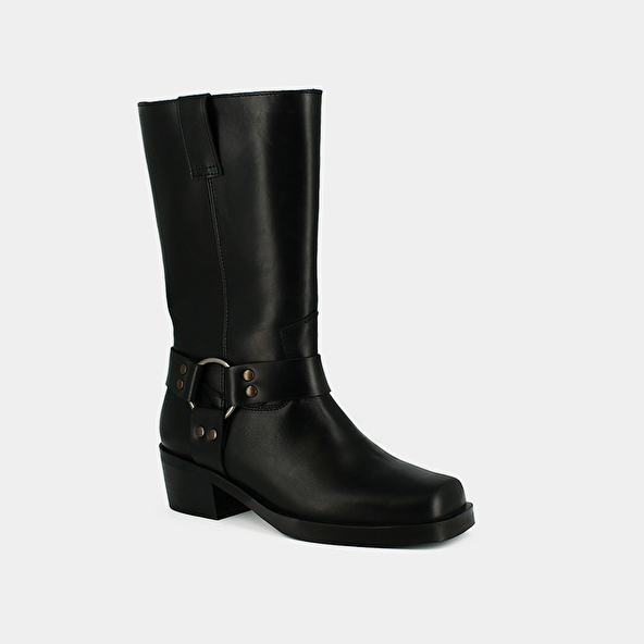 Boots with buckles in black greased leather | BUFFALO