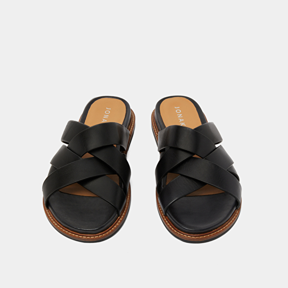Mules with wide straps in black leather | ALEXANDRE