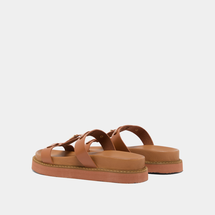 Platform sandals in cognac glazed leather | LUANA