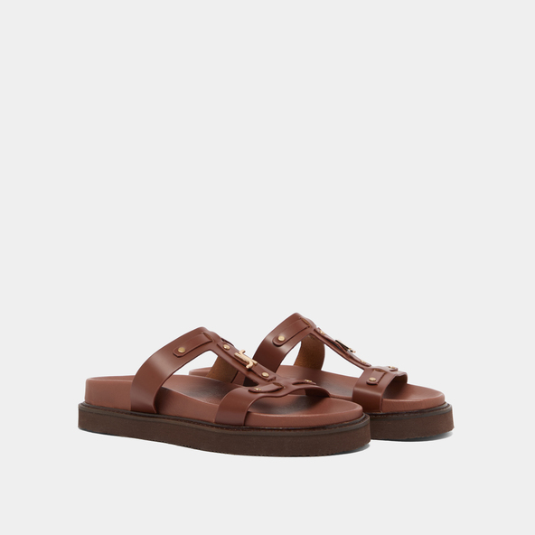 Platform sandals in brown glazed leather | LUANA