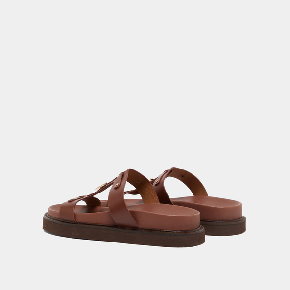 Platform sandals in brown glazed leather | LUANA