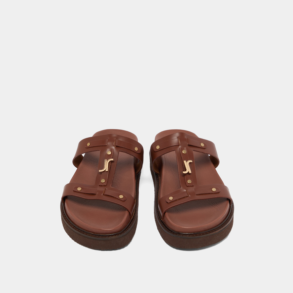 Platform sandals in brown glazed leather | LUANA