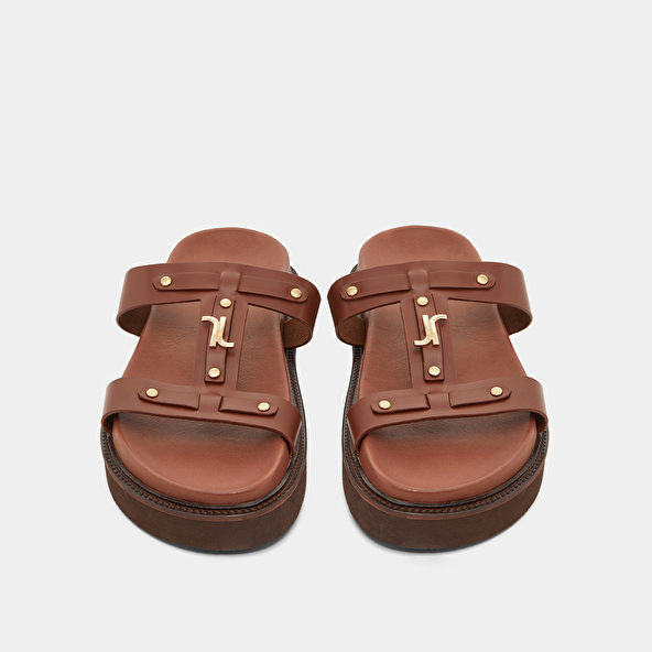 Platform sandals in brown glazed leather | LUANA