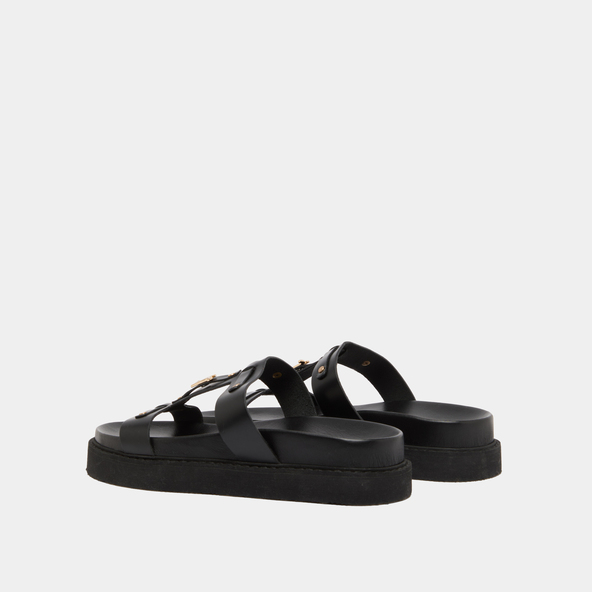 Platform sandals in black glazed leather | LUANA