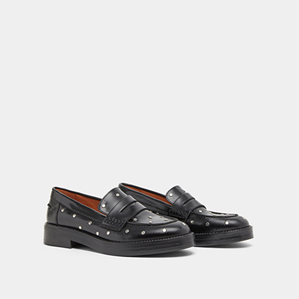 Loafers with silver details in black leather | MIRNOU