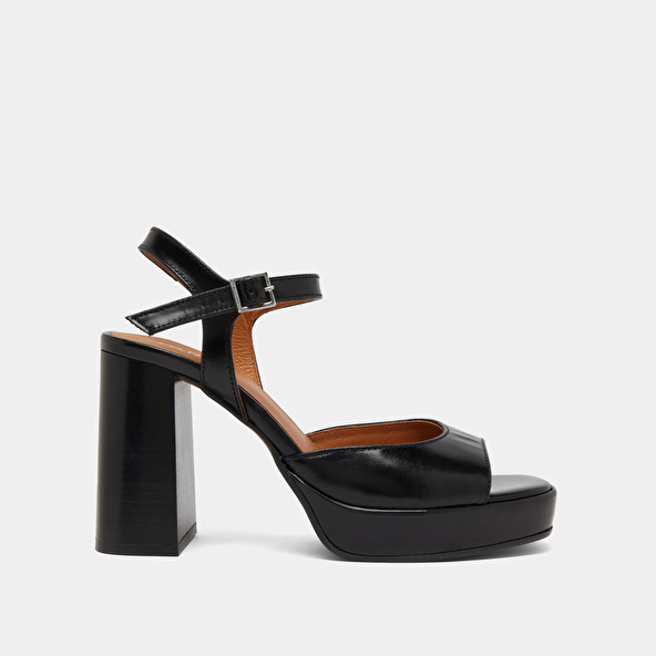 High-heeled sandals and platforms in black leather | BAMBA