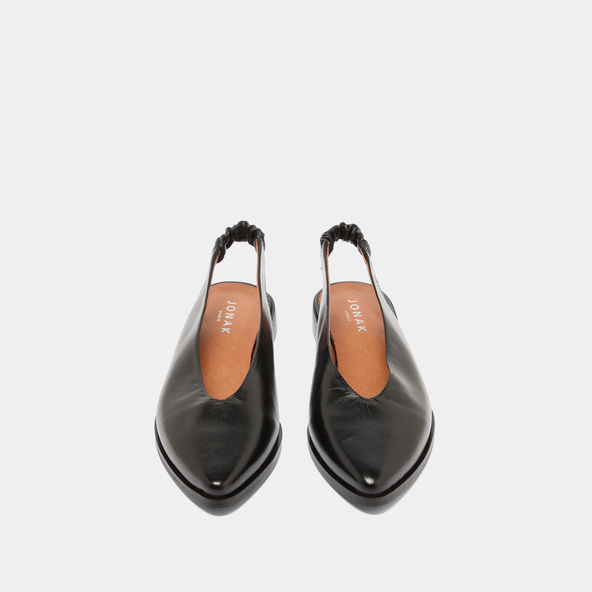 Ballet flats with open backs in black leather | ACAJOU