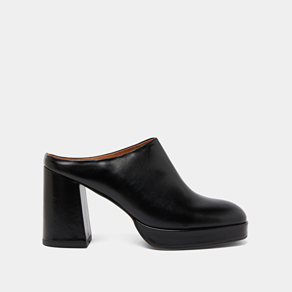 Heeled mules in black leather | VOLCAN