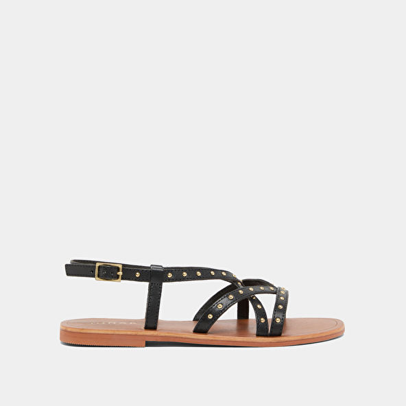 Plagettes with thin straps in black leather | WATERLOO