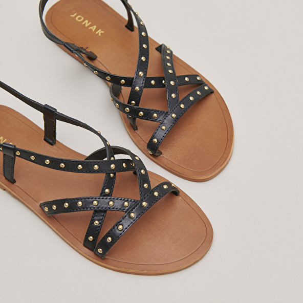 Plagettes with thin straps in black leather | WATERLOO