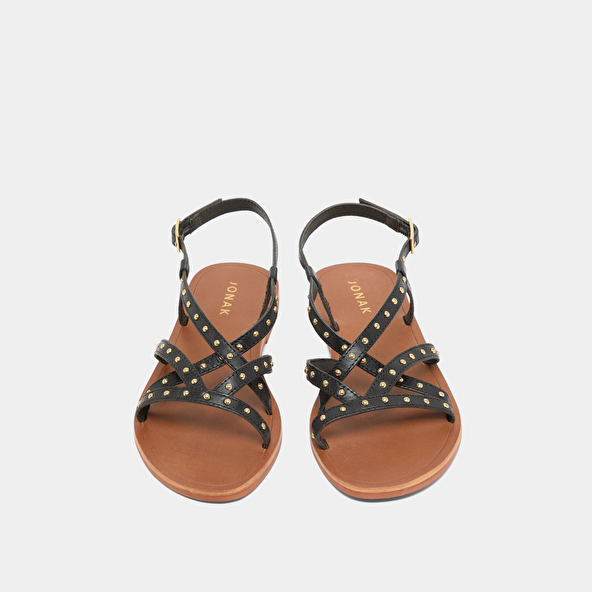 Plagettes with thin straps in black leather | WATERLOO