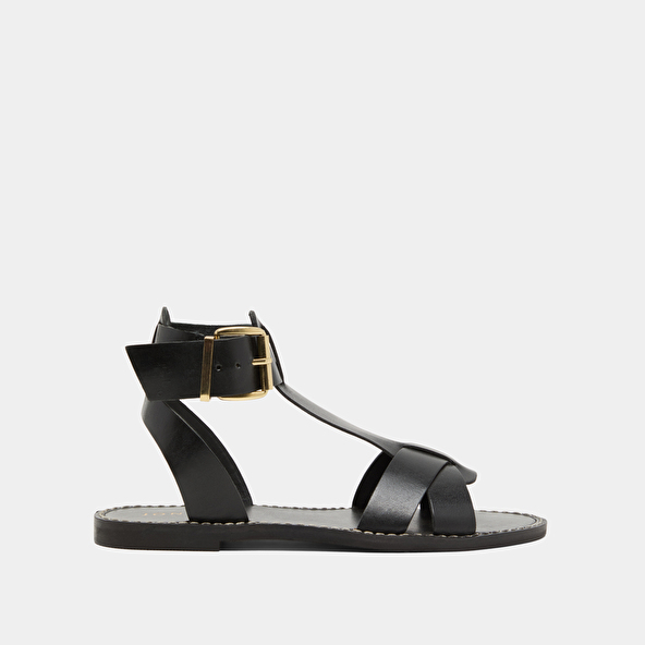 Buckle and strap sandals in black leather | WHISPER