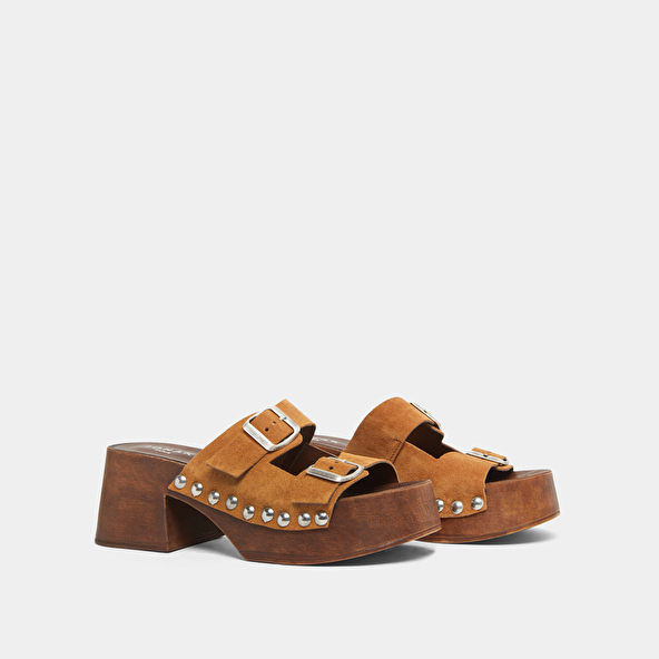 Platform mules with open toes en croute cognac | ELLA