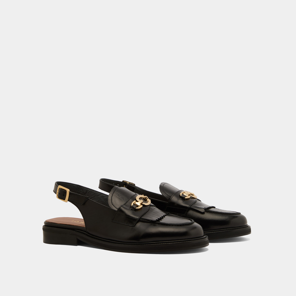 Loafers with open backs in black leather | DELPHY