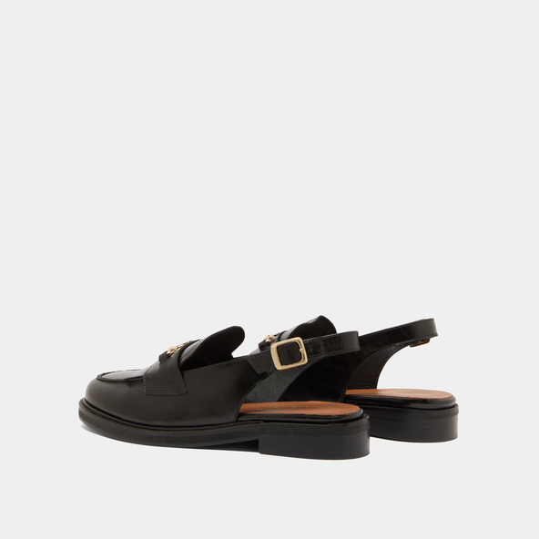 Loafers with open backs in black leather | DELPHY
