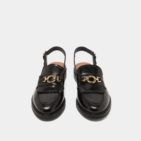 Loafers with open backs in black leather | DELPHY