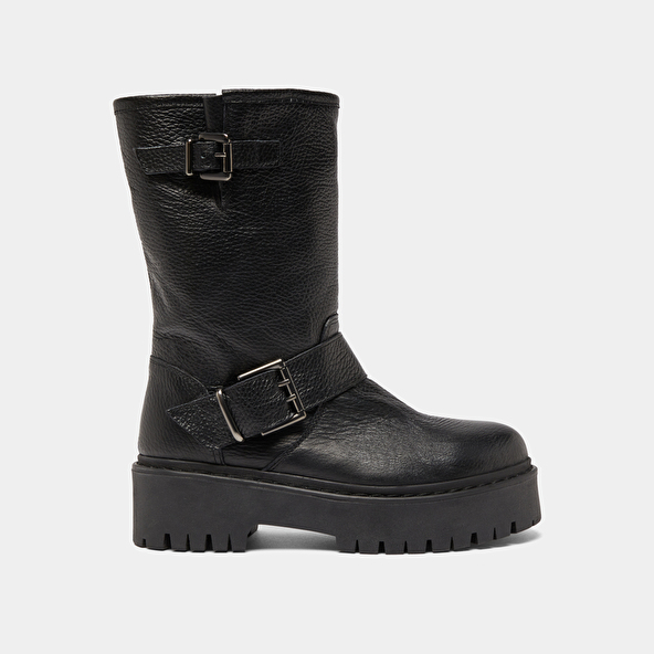 Bottes avec boucles in black grained leather | RICCARDO