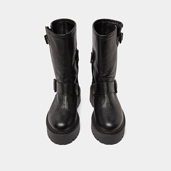 Bottes avec boucles in black grained leather | RICCARDO