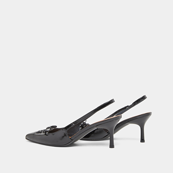 Pumps with open backs in shiny black leather | DOLENE