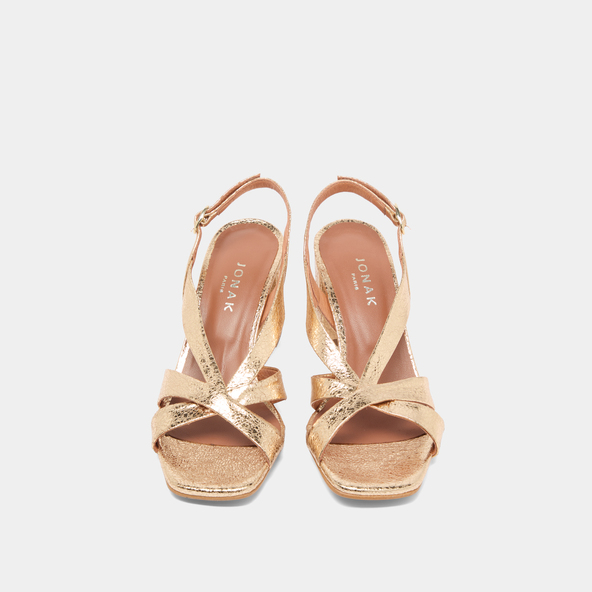 Heeled sandals in gold cracked leather | VANITY