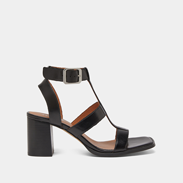 Heeled sandals in black leather | VILMA