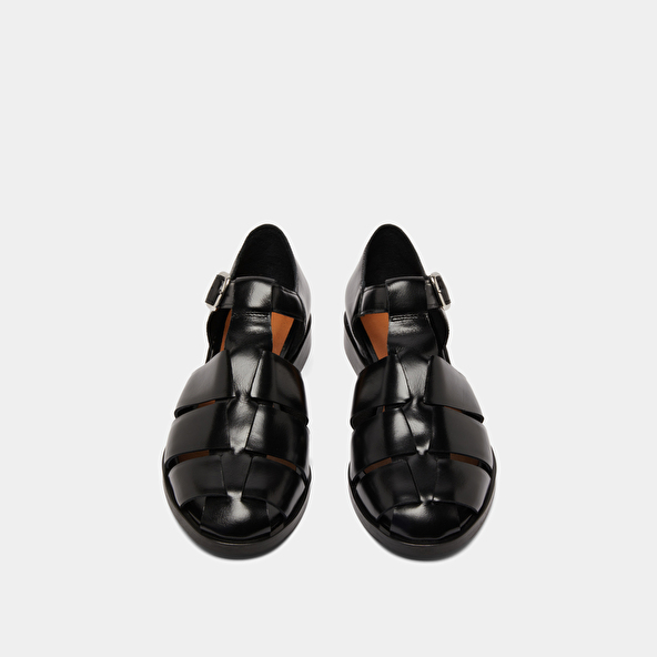 Sandals in black leather | AGOSTA