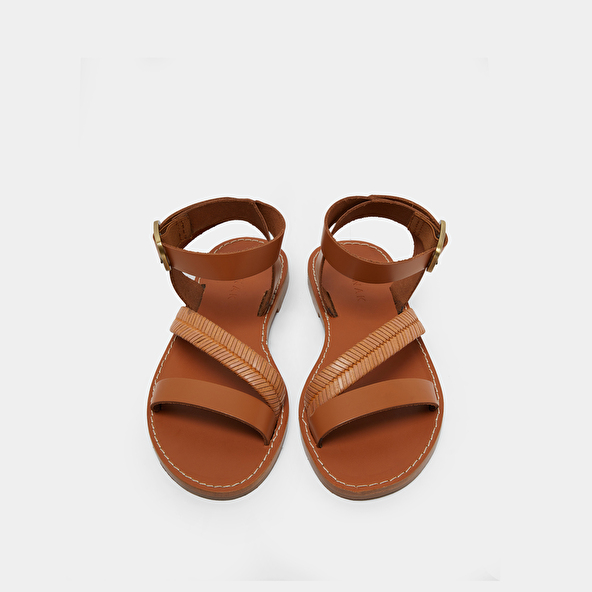 Plagettes with straps in cognac glazed leather | LAUSANNE
