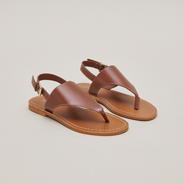 Plagettes with rear straps in cognac leather | WADE