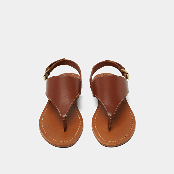 Plagettes with rear straps in cognac leather | WADE