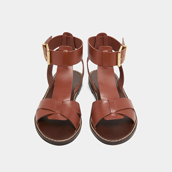 Buckle and strap sandals in cognac leather | WHISPER