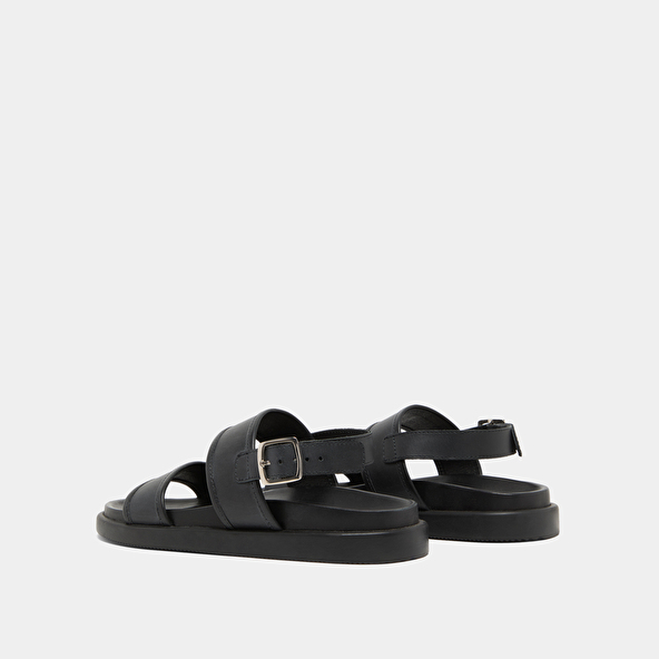 Sandals with double straps in black leather | WICHITA