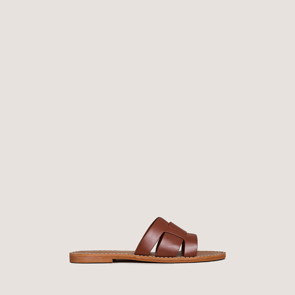 Flat sandals with wide straps in cognac leather | WILOU