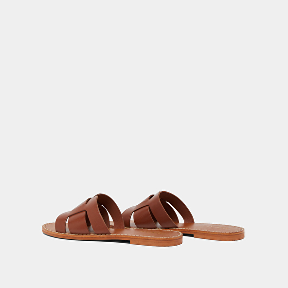 Flat sandals with wide straps in cognac leather | WILOU