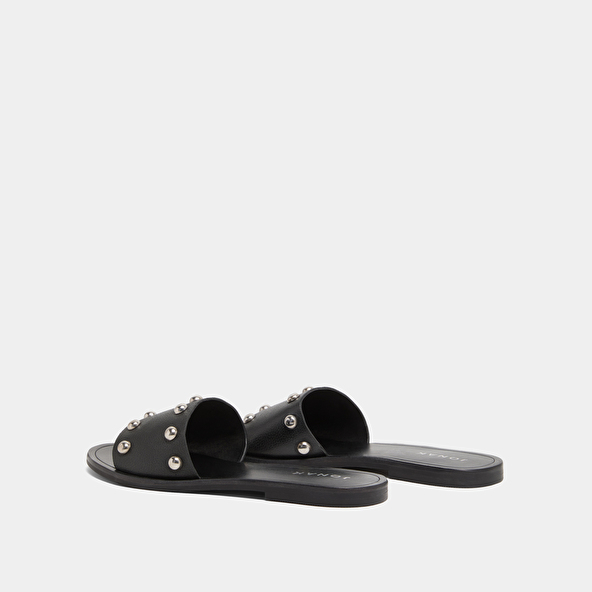 Mules with silver details in black grained leather | WINSLOW